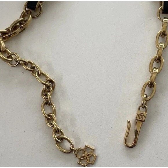 Ann Taylor Vintage Matte Gold and Black Leather Link Chain Necklace Quality 19” - Picture 7 of 16